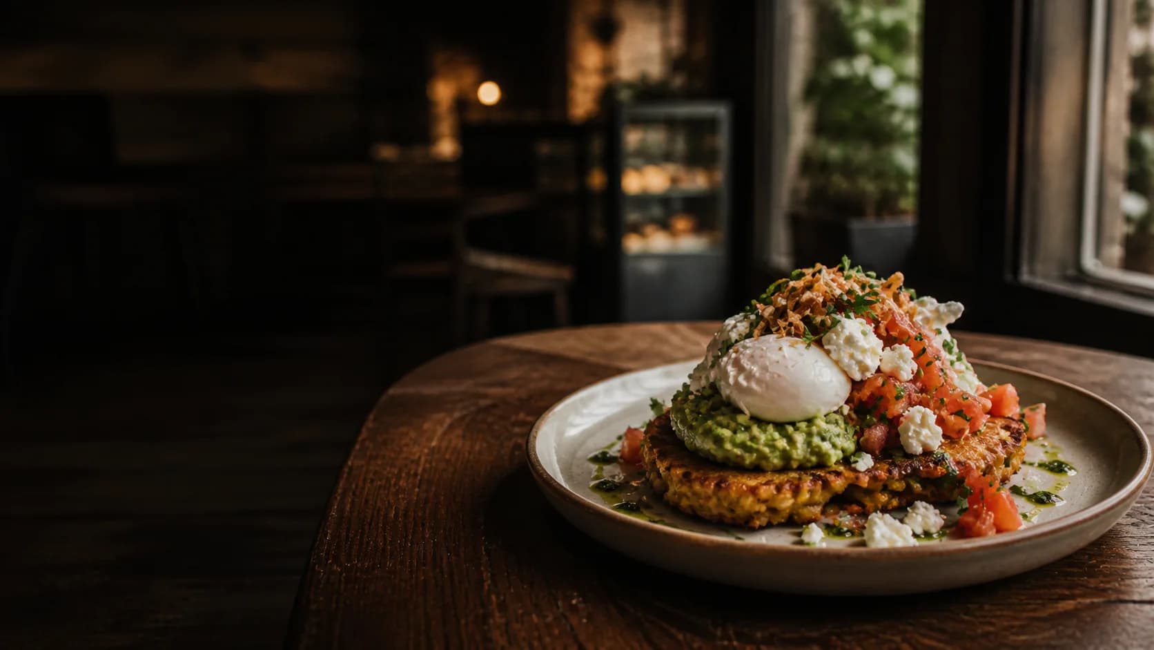 Corn fritters with avocado, poached egg, tomato salsa and feta at Port Brother Kitchen